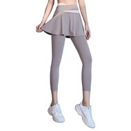 MATOUGUI Legging Celana Olahraga Wanita Rok Celana skirt High Waist Polos Yoga Dua lapis gym tennis 