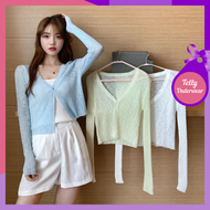 TELLY ➡️ 214 Atasan Wanita Cardigan Crop Rajut Tipis Polos Premium Korean Style Model Sweater Oversi