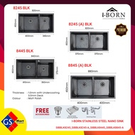 MOCHA IBORN UNDERMOUNT STAINLESS STEEL NANO BLACK KITCHEN SINK (DOUBLE BOWL) / SINKI DAPUR HITAM DOU