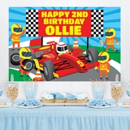 Race Car PERSONALISED Birthday Backdrop, Car Racing F1 Party Banner Decoration