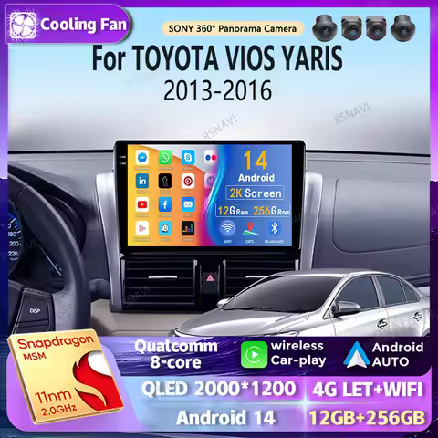 Android 14 Carplay Auto 2K Screen Car Radio Multimedia Player For TOYOTA VIOS YARIS 2013 - 2016 Auto