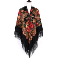 Winter Blanket Shawl Russian National Babushka Oversize Retro Women Tassel Foulard Ethnic Square Pon