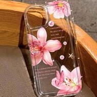 Pink Floral Fashion Lily Print Transparent Phone Case, Compatible With IPhone 16/11/12/13/14/15/15 P