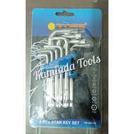Torx Temper L Key Set / Star L Key Set / Torx Key Short 9 pcs (Without Hole) TORA