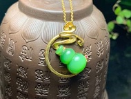 天然翡翠A貨18K金鑲嵌玉葫蘆吊墜