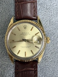 Rolex Oyster Perpetual Date 金套1550 配原裝包金扣，34mm, 非原裝皮帶，