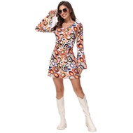 60s-70s Inspired Bohemian Flared Dress - Perfect for Halloween Costumes