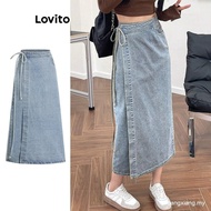 【In stock】Lovito Women Casual Plain Lace Up Asymmetrical Denim Skirts L99ED969 LMAE XKRU KO8X B4LV