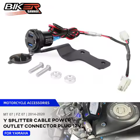 Y Splitter Cable For YAMAHA FZ-07 MT-07 MT07 2014-2020 Motorcycle Power Outlet Connector Plug 12V Qu