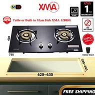 （FREE SHIPPING）XMA BUILT IN GLASS HOB GAS STOVE 2 BURNER XGS-12880G/Auto IGNITION/ DAPUR MASAK KACA 