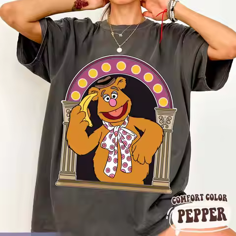 Women‘s Disney Vintage The Muppets Fozzie Bear T-Shirt Cotton Short Sleeve Unisex Streetwear Oversiz