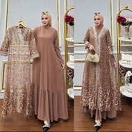Gamis Set Outer Brokat Terpisah Lestari Dres BL Ceruty Babydoll Mix Brukat Renda M L XL XXL Dress Ko