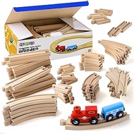 Play22 Wooden Train Tracks - 52 PCS Wooden Train Set + 2 Bonus Toy Trains - Train Sets for Kids - Car Train Toys is Compatible with Thomas Wooden Railway Systems and All Major Brands - Original
