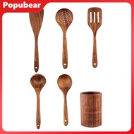 Woeuri Ergonomic Kitchen Utensils 5/6pcs Wooden Cooking Utensils Set Nonstick Kitchen Tools with Hol