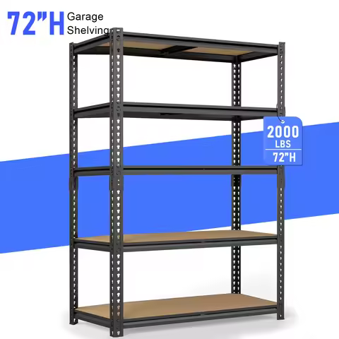 Heavy-Duty Industrial Metal Storage Shelves 72"H, Adjustable Height Shelving Unit Suitable for Garag