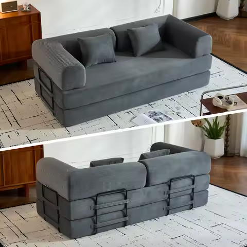 79" Folding Convertible Sofa Bed, Oversized Corduroy Futon Floor Couch, Boneless Loveseat for Small 