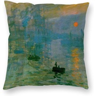 HOSTECCO 26x26 inches Throw Pillow Covers Set of 2 Claude Monet Sunrise The Impression Painting Deco