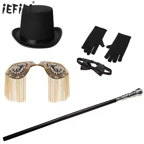 Adult Circus Ringmaster Costume Cosplay Top Hat Tassel Epaulettes Lion Tamer Leather Whip Gloves Bow