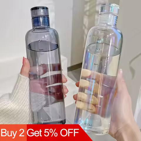 Transparent Plastic Water Bottle with Time Scale Large Capacity Leakproof Drink Bottle Drop-resistan