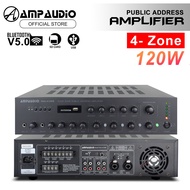 AmpAudio 120W Public Address Amplifier 4-Zone Selector With Bluetooth USB Amplifier