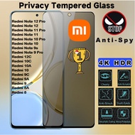 Privacy Film Tempered Glass Xiaomi Redmi 8/9A/9C/9T 10 12 C Redmi Note 12 Pro 5G 11s 4G  9S 9Pro 10Pro Screen Protector
