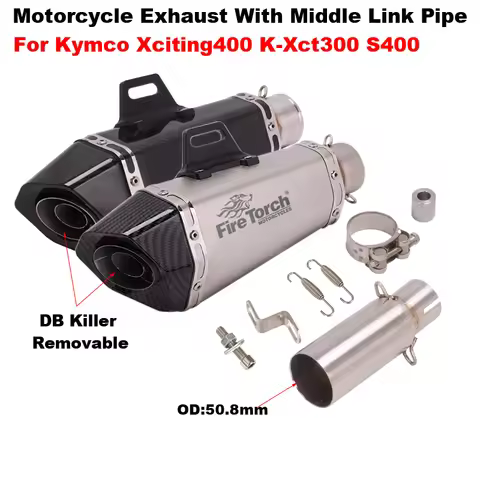 Motorcycle Escape Moto Exhaust System Middle Pipe Carbon Fiber Muffler Slip On For Kymco Xciting400 