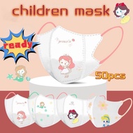 50pcs 3D Children Mask Snow White Mermaid Princess Cute Girl Mask Independent Packing 3-12yrs Baby Face Mask