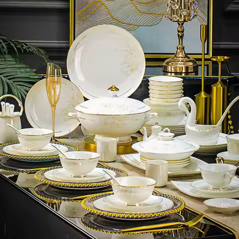 Christmas Luxury Home Dinnerware Sets Gift Party Guests Fine Kitchen Tableware Bone China Vaisselle 