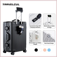 TRAEVLCUL 20/24inch Aluminum Suitcase Luggage Dry Wet Separationliner Cup Holder Luggage Bag Travel