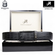 POLO GODEN 1079AU-101 Men's Premium Leather Belt Rail Model Men's Buckle/ Leather Men Belt Black