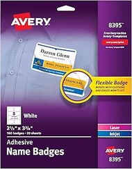 Avery White Adhesive Name Badges, 2-1/3 x 3-3/8, 8395, 160ct