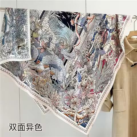 Double-sided Printed Twill Silk Wool Scarf for Women 135 Big Square Wrap Shawl All-matched Winter Wa