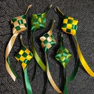 Keychain Ketupat Nasi Hiasan Hari Raya Ribbon Riben Reben Satin Keychain Doorgift