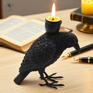 Fenteer Spooky Crow Candle Holder Resin Sculpture Art Deco Table Centerpiece for Halloween Festival 