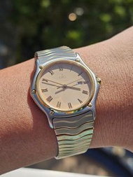 Ebel 玉寶 Sport Wave 男裝 18K 金圈 金鋼 超薄 石英機芯 鋼錶 34MM