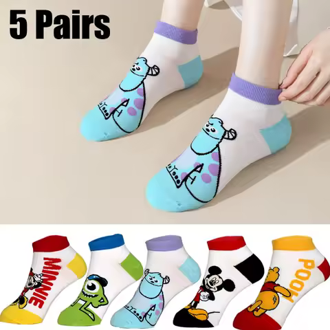 5 Pairs Fashion Women Socks Anime Mickey Duck Bear Cartoon Socks New Summer Short Socks Super Cute K