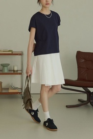 質感一片式寬百褶裙(白)