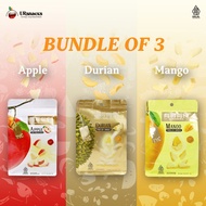 Ursnacks Save Package 3- FREEZE DRIED DURIAN Healthy Chips 32gr+MANGO 32gr+APPLE 22gr Vacuum DIET Snacks