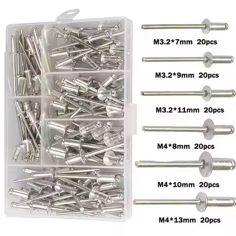 120 Pieces Aluminum Blind Rivets M3.2 M4 Round Head Blind Rivet Set, Furniture Rivet Combination Set