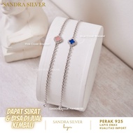 925 silver Clover bracelet with 1 pink flower & white gold platedbiru - 925 silver bracelet