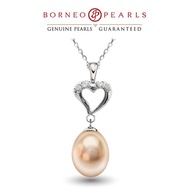 Borneo Pearls Genuine Freshwater Peach Pearl Pendant Necklace in White Gold Rhodium Plated