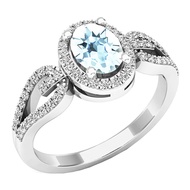 Dazzlingrock Collection 7X5 MM Oval Aquamarine & Round White Diamond Bridal Halo Engagement Ring, St