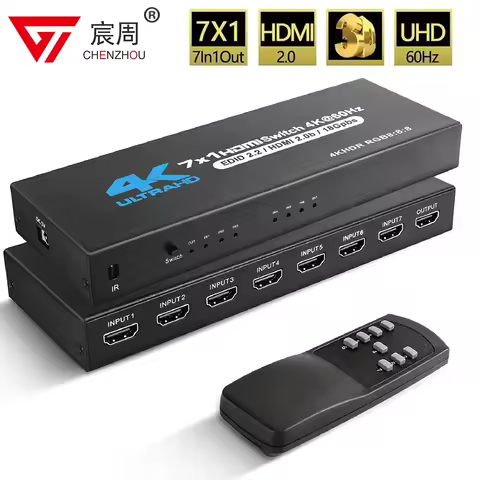 4/5/7 Port HDMI Switch 2.0 4K@60Hz HDMI 2.0 Switcher With IR Remote Audio Video Converter 7 in 1 out