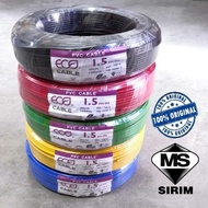 ✨ 100% PURE COPPER + SIRIM APPROVED ✨ ECO 1.5MM PVC Insulated Cable, Made in Malaysia [1 Roll = 100+/- Meter]