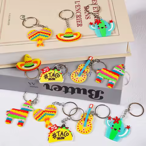 12Pcs Mexican Fiesta Cactus PVC Keychian Backpack Pendant for Birthday Party Favors TACO Cinco De Ma