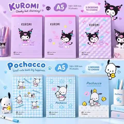 Genuine Sanrio Hello Kitty My Melody Kuromi Pochacco A5 A6 A7 Memo Notepad Character Goods for Study