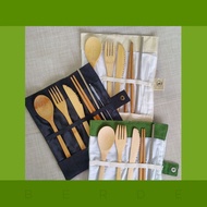 Bamboo Cutlery Set - 6 pc - Cloth Bag - Travel Set - Metal Straw - Bamboo Straw