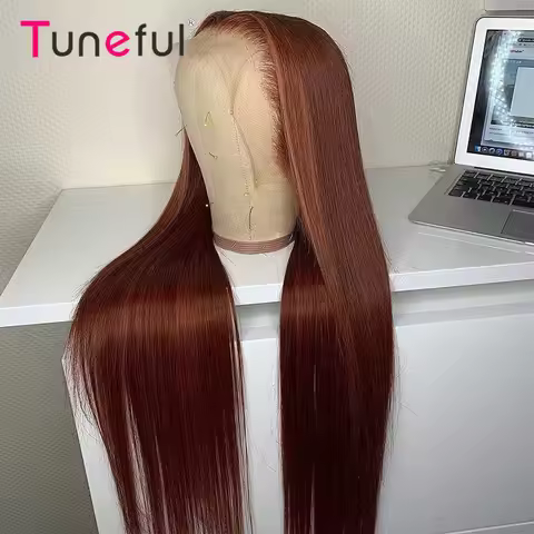 13x4 Auburn Brown Colored Human Hair Lace Front Wigs 180% HD Lace Frontal Wigs Straight Reddish Brow