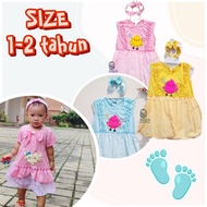 [P-012C] Baby Girl Dress with color combination, BONUS HEADSET (6-18 months)