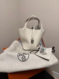 全新  Picotin 18 奶昔白 K stamp 銀扣 Hermès